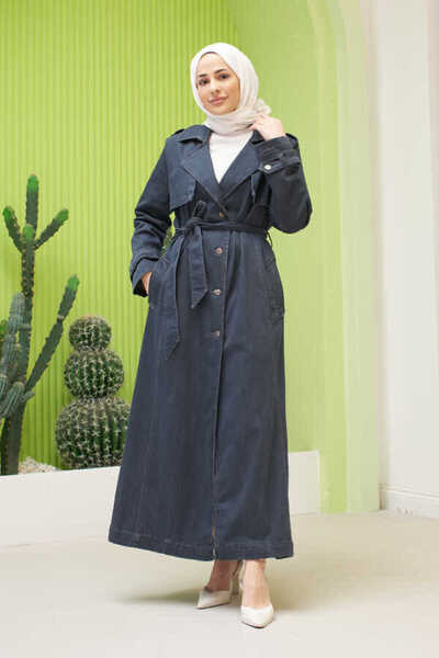Neways 6458-Allerli Denim Trençkot Koyu Gri