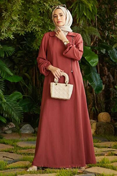 Neways 6541-krep Yan Fermuarlı Ferace Bakır