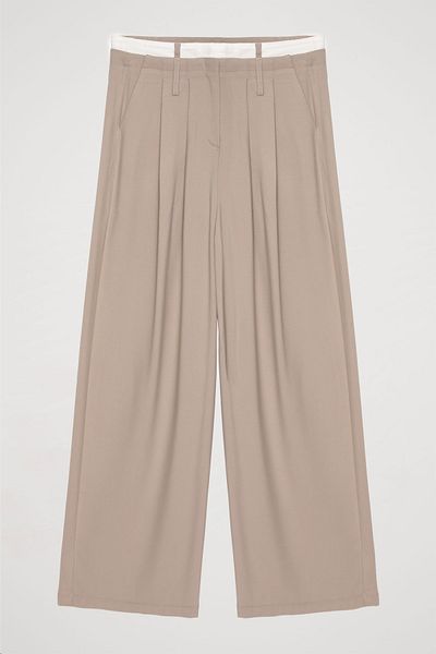 Quzu Beige Double Waist Palazzo Trousers