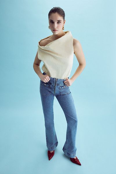 its basic Blugi de damă culoare 2S5-4 Flare Fit Lycra Denim cu buzunare frontale