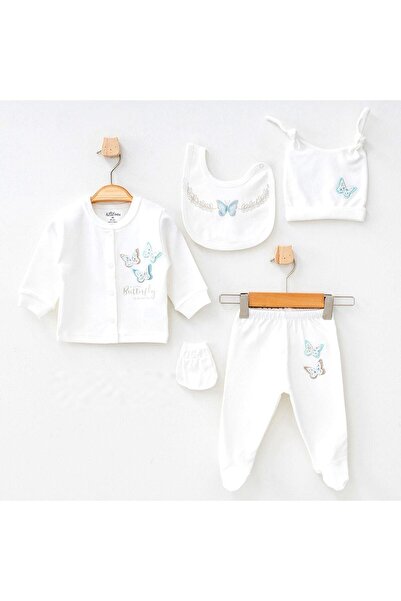 Aziz Bebe 5310 Baby Girl Ecru 5-Piece Butterfly Detailed Hospital Exit