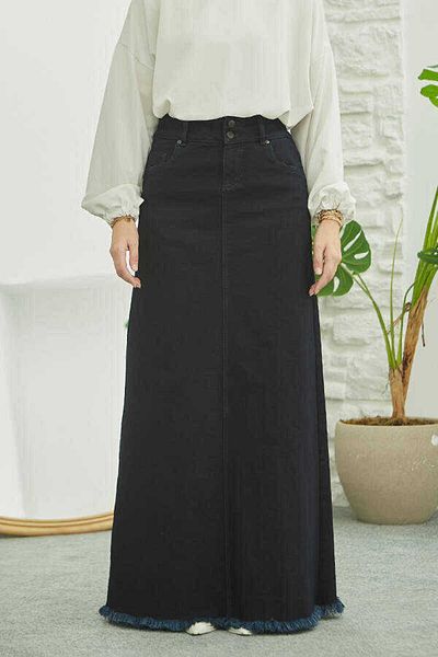 Neways 2252-Fusta Denim Fusta cu ciucuri Bleumarin