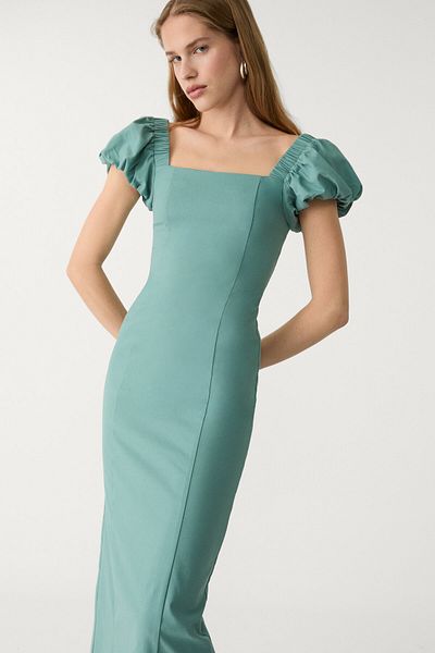 Stradivarius Puff Sleeve Midi Dress Adha