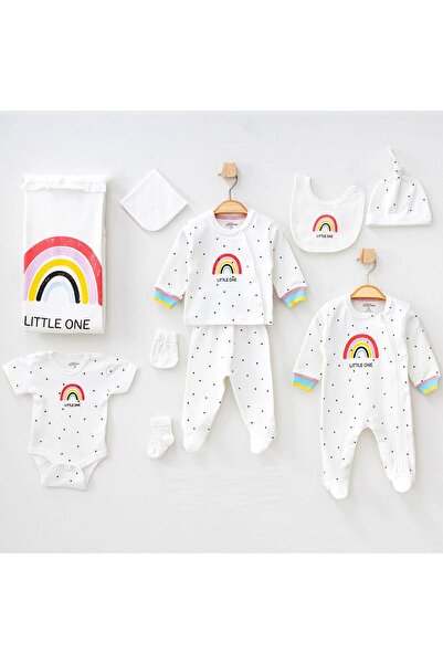 Aziz Bebe 10294 Kız Bebek Ekru Gökkuşağı Desenli 10'Lu Hastane Çıkışı