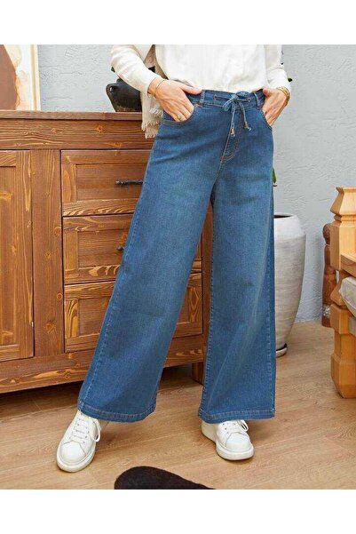 Neways 1123-laced Wide Leg Trousers Dark Blue