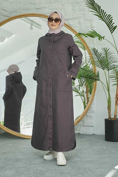 Neways 6329-Denim Kapşonlu kap Bordo