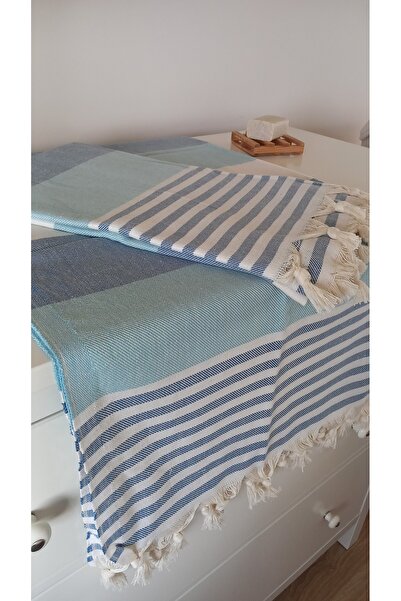 Romans Комплект от 2 бамбукови кърпи, сини на райета, 100x180 cm