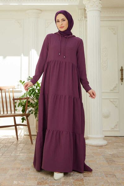 Neways 6531-berlin Hooded Raglan Sleeve Dress Dark Rose Dried