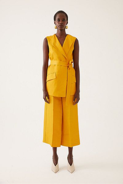 Exquise Double Breasted Regular Vest with Belted Pocket Detail