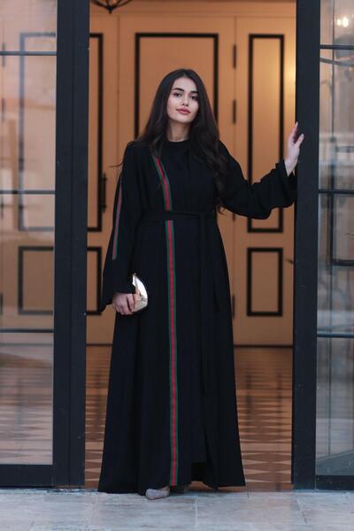 MELEK ARAZ Siyah G.cci Şeritli Abaya