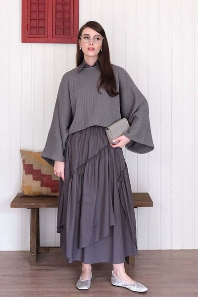 Ceylan Otantik Ανθρακί Layered Bohemian Φούστα