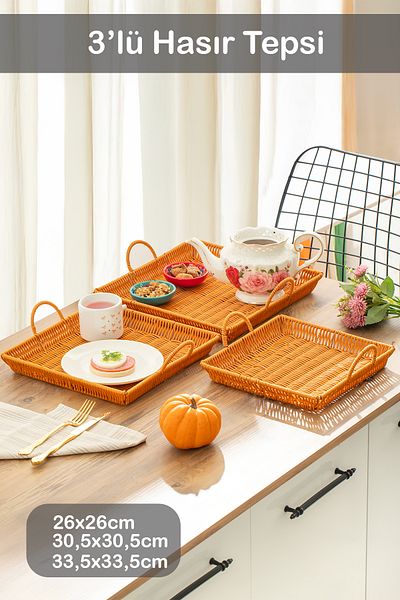 Porsima 709-D Square 3-Piece Wicker Basket Set - Home, Bathroom, and Kitchen Organizer