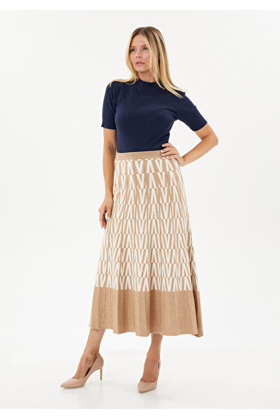 Guzella Geometric Patterned Midi Length Knitwear Skirt