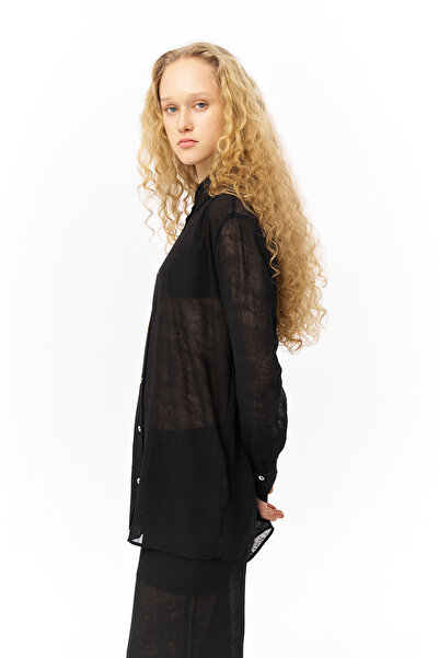 Quzu Μαύρο πουκάμισο σιφόν - με κουμπιά