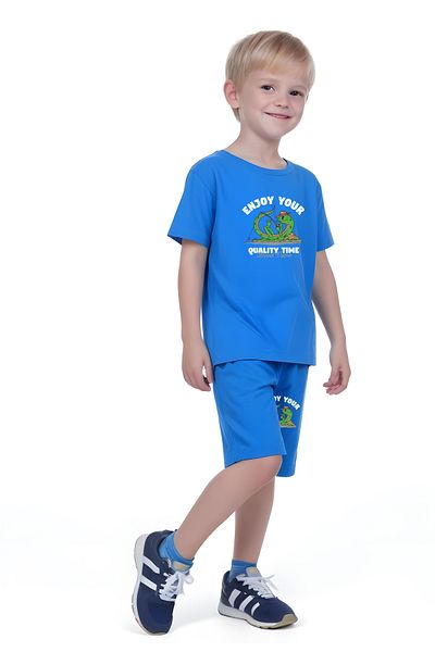 YA KO KİDS Quality Time Printed Boys' Short Sleeve Double Pocket Bottom-Top Suit