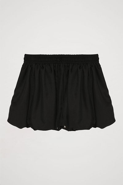 Quzu Black Mini Balloon Skirt - Elastic Waist