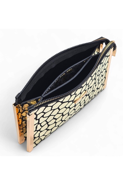 Evident Gold Spotted Patterned Small Portfolio & Women's Handbag (19 X 11)