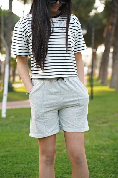 armicem Stylish Front Stitched Shorts Set with Wide Cut Striped T-Shirt