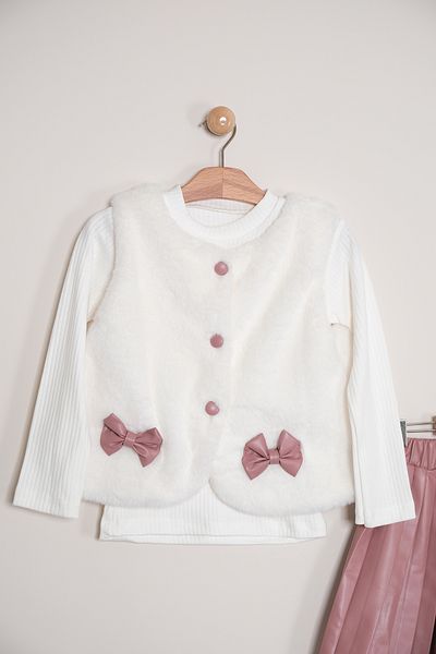 Pina Kids Girl's Plush Vest Leather Skirt Suit - Tkm.9090