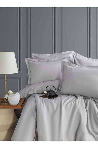 Apricitas HOME Σετ Παπλωματοθήκη Κρεπ Διπλό Κεντημένο Bryce Grey - Παπλωματοθήκη