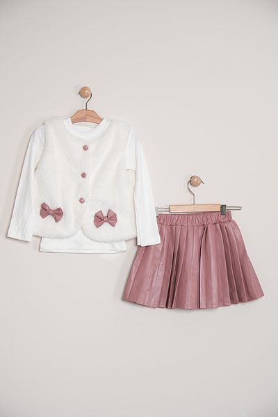 Pina Kids Girl's Plush Vest Leather Skirt Suit - Tkm.9090