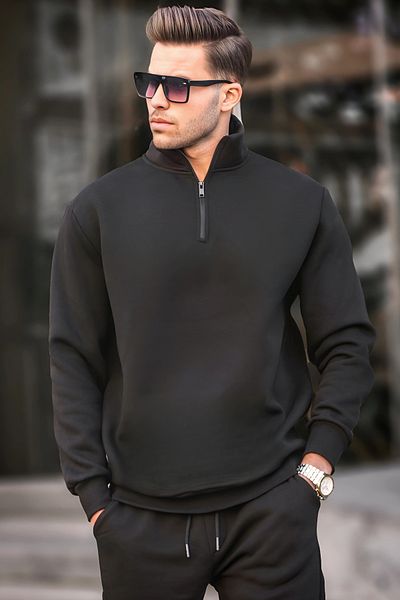 BayBayan Men's Long Sleeve Stand Collar 3 Yarn Printed Solid Pullover Sweatshirt
