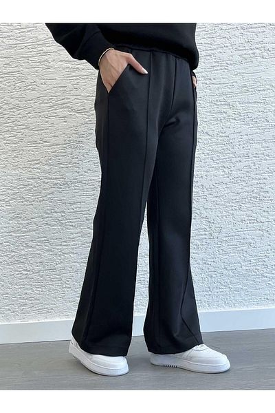 MELEK ARAZ Black Women's Scuba Fabric Wide Leg Pants