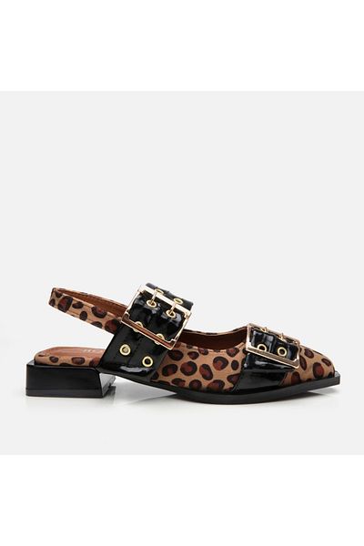 Hotiç Tan Leopard Patterned Women's Belted Ballerinas