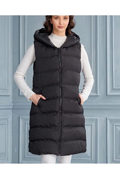 NEW RONİ Kadın Uzun Kapşonlu Şişme Yelek