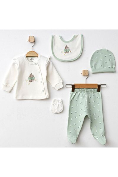 Aziz Bebe 5335 Baby Girl Ecru 5-Piece Hospital Release