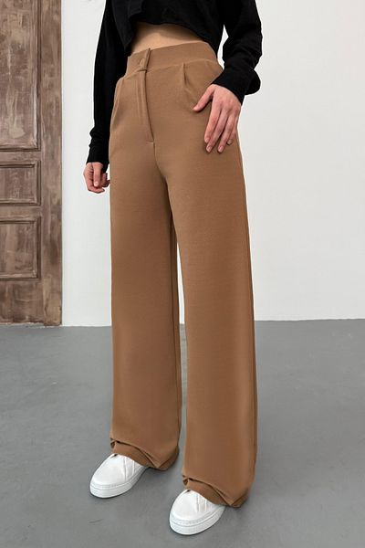 BİKELİFE Hellbraune, lockere Palazzo-Hose mit weitem Bein aus Lycra für Damen