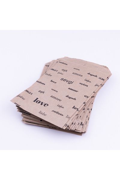 Bimotif Paper Bag with Love Pattern, Kraft-Black 11X20 cm - 25 Pcs