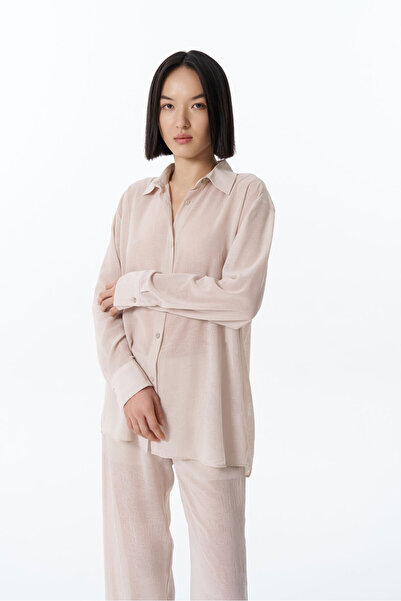 Quzu Μπεζ πουκάμισο σιφόν - με κουμπιά