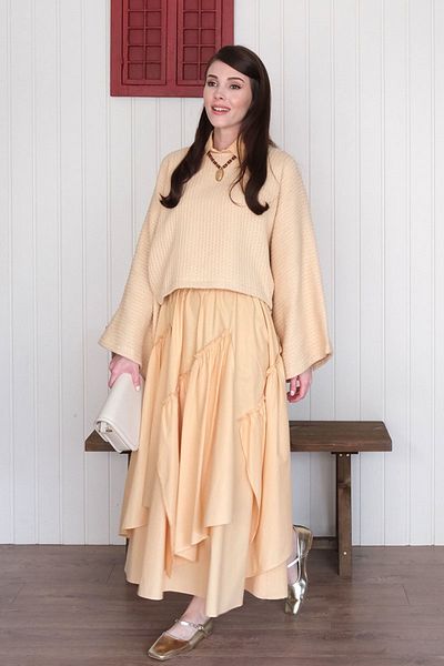 Ceylan Otantik Soft Yellow Layered Bohemian Skirt