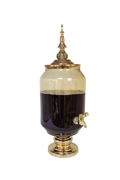 Living موزع مشروبات زجاجي للمياه والعصير والشاي المثلج بلون العسل الشفاف