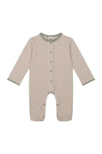 Antebies Beige Waffle Jumpsuit with Green Detail