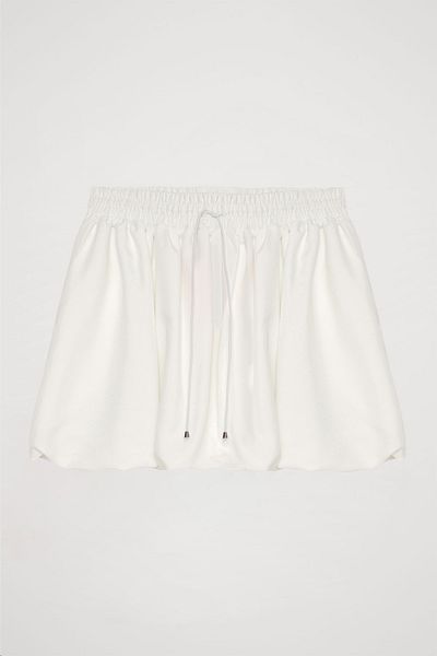 Quzu White Mini Balloon Skirt - Elastic Waist