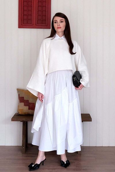 Ceylan Otantik White Layered Bohemian Skirt