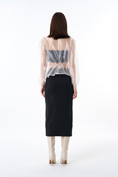 Quzu Midi Boy Düz Etek Siyah