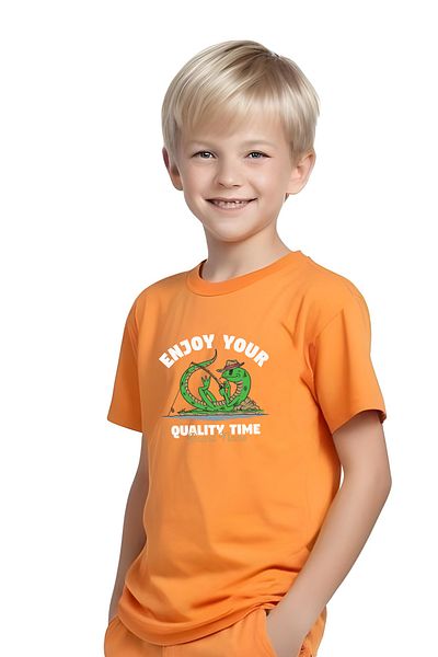 YA KO KİDS Quality Time Printed Boys' Short Sleeve Double Pocket Bottom-Top Suit