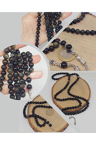 Yasamtohumu Золотий і чорний обсидіан, 99 намистин, 8 мм (1250)