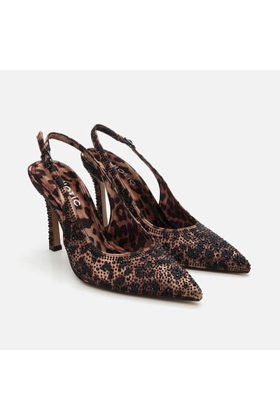 Hotiç Rochie de seară cu piatră cu model leopard de damă bronzat Stiletto