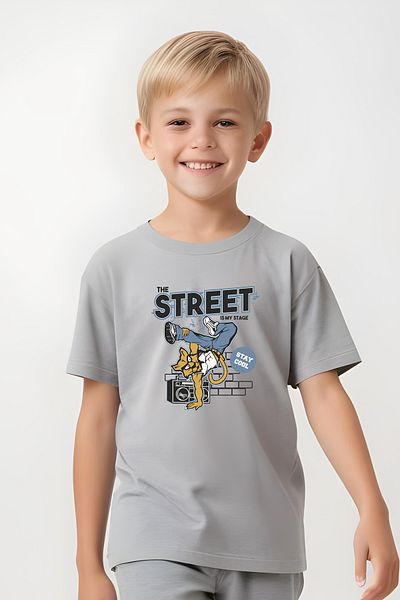 YA KO KİDS Street Stay Cool Printed Boys' Short Sleeve Double Pocket Bottom-Top Suit