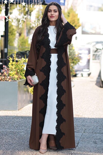 MELEK ARAZ Коричнева абая з гупюрними деталями
