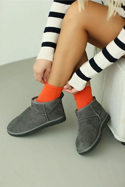 DUXAL Mini Gray Suede Ankle Boots with Furry Inside Flat Sole Women's Shoes