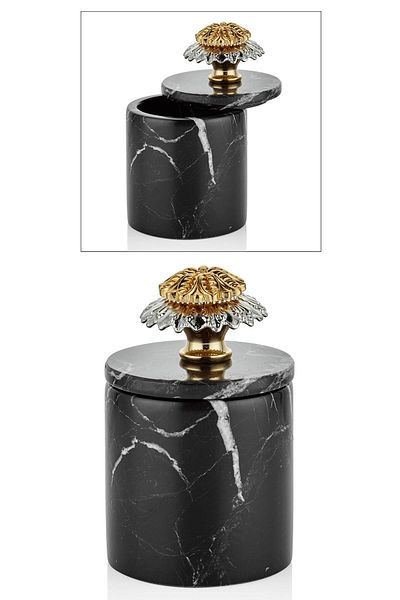 SETABIANCA Evza Marble Box with Lid Black 9*9*15 cm