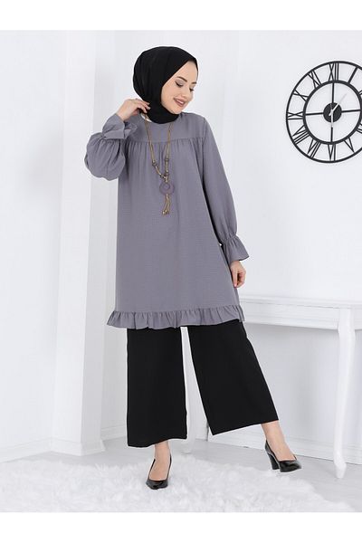 Modamorfo Wrapped Tunic with Elastic Sleeves and Frilled Skirt