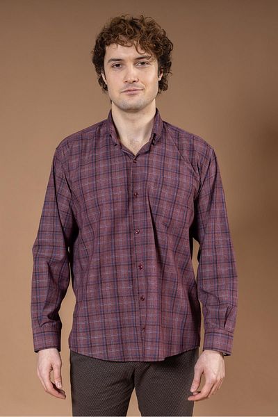 Mutlu City Men's Long Sleeve Classic Regular Fit Checked Natural Organic Cotton Dad Shirt 8140