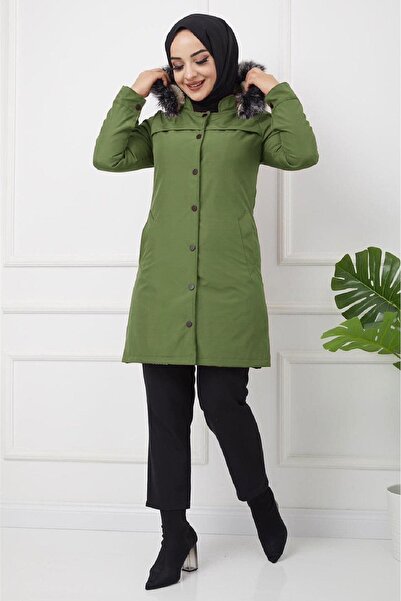 hafsamina Khaki Bondit Coat - Snap Front, Hm2090