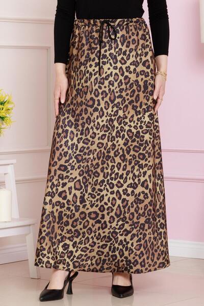 Sevitli Fusta muștar cu model leopard - Talie cu șireturi